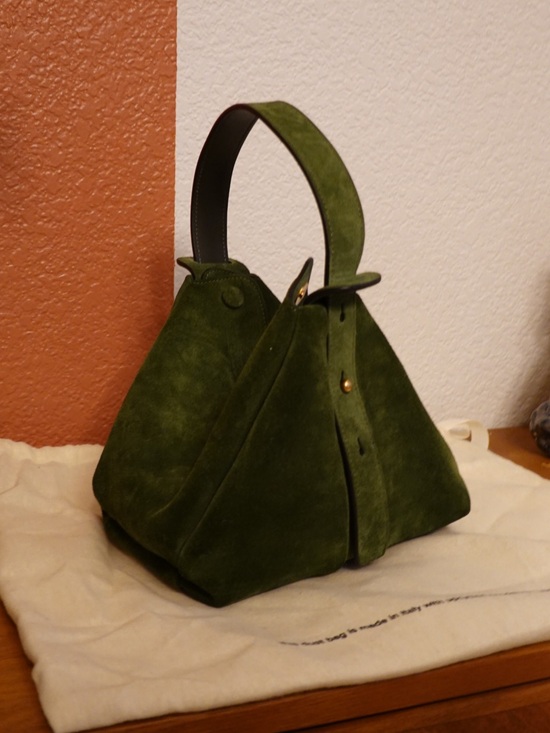 Advene Handbags - Advene Forest Green Suede Origami Architectural Top Handle Bag - Made in Italy